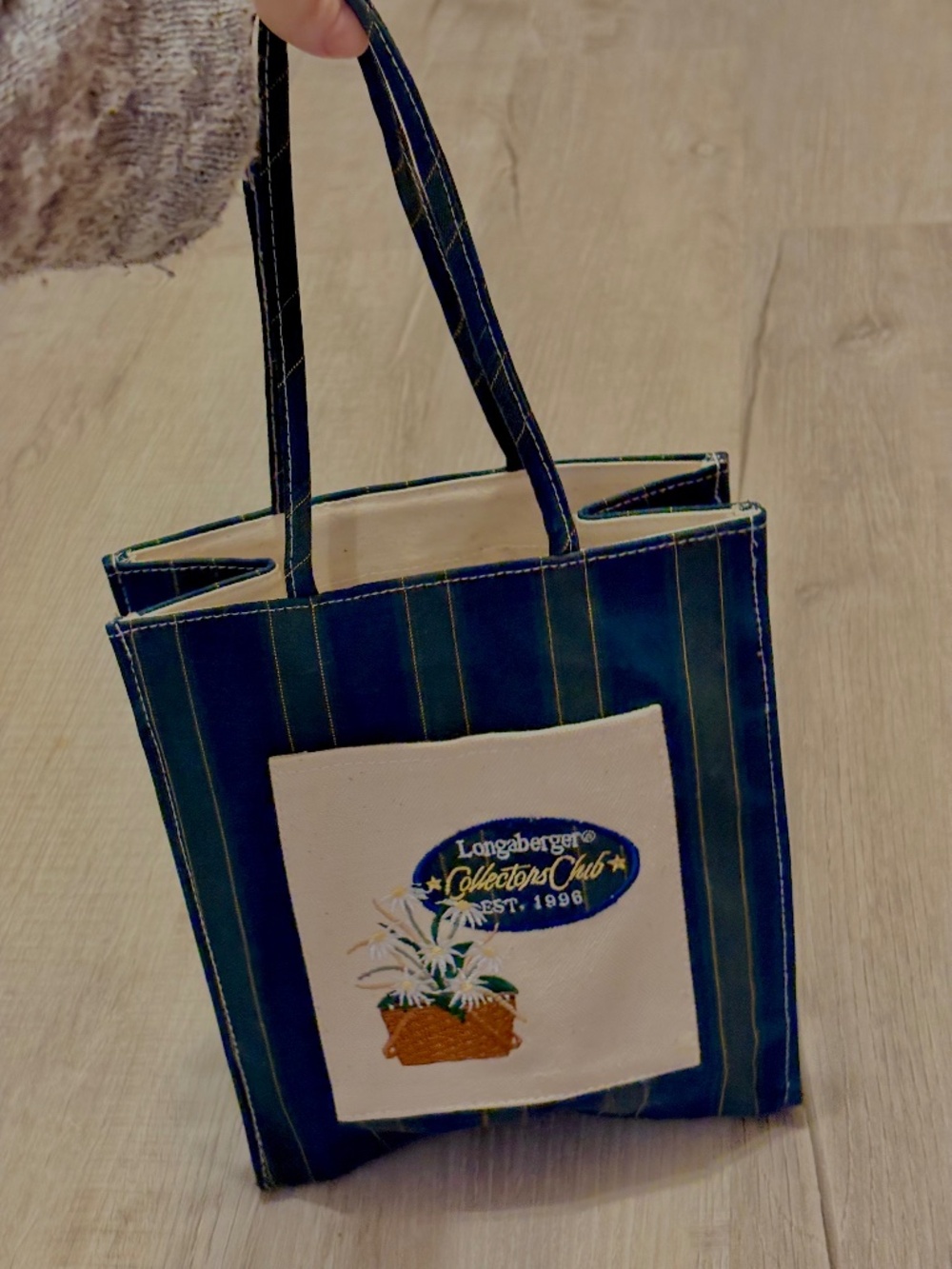 Longaberger Collectors Club Mini Tote Bag Embroidered Basket Floral Navy Cotton